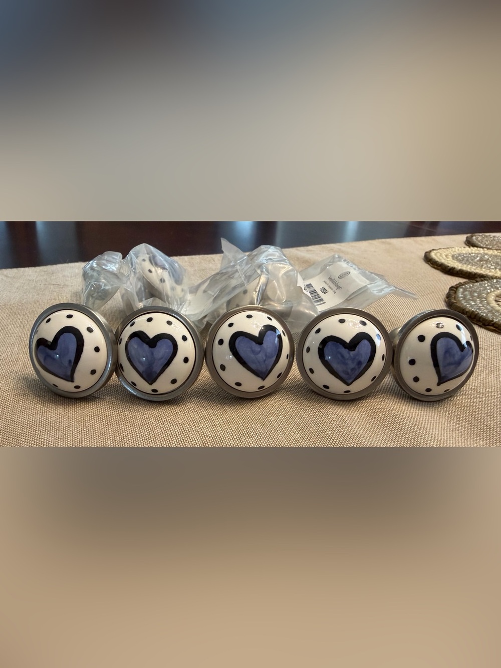 Blue Heart Ceramic Drawer Knobs - Set of 7